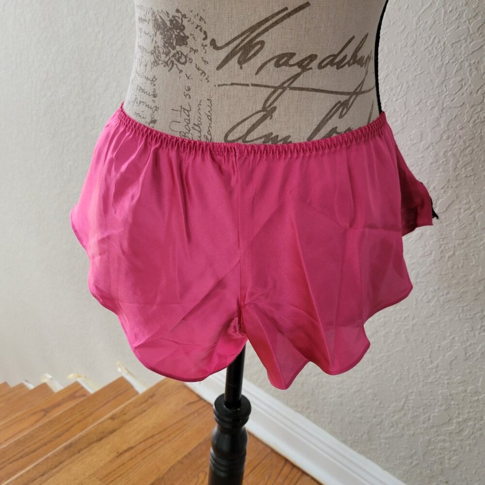 NWOT 3-Piece Pink Satin Pajama: Wraparound Top, Shorts, Pants - Picture 6 of 10